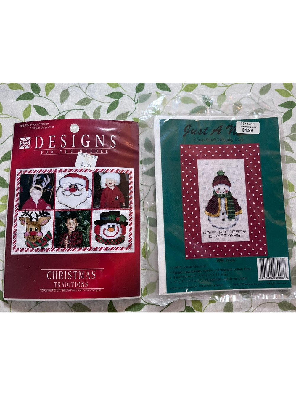 Vtg Christmas Cross Stitch lot of 2 Snowman Designs for the Needle, Just a Note
